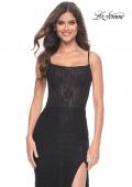 Picture of: Stretch Lace Gown with Boning Detail and Lace Up Back in Black, Style: 32237, Main Picture