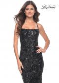 Picture of: Black Print Sequin Gown with Square Neckline in Black, Style: 32255, Main Picture