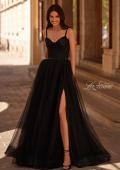 Picture of: A-line Prom Dress with Tulle Skirt and Rhinestone Belt in Black , Style 32656, Main Picture