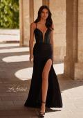 Picture of: Ruched Jersey Prom Dress with Rhinestone Top and Deep V in Black , Style 32729, Main Picture