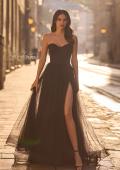 Picture of: A-line Tulle Dress with Satin Top and Rhinestone Neckline in Black , Style 32731, Main Picture