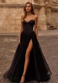 Picture of: Strapless Tulle Evening Dress with Basque Waist and Satin Bodice in Black , Style 32771, Main Picture