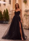 Picture of: Strapless A-line Tulle Dress with Floral Waist Detail in Black , Style: 32789, Main Picture