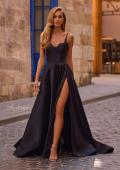 Picture of: Mikado A-line Gown with Lace Detail Neckline in Black , Style 32878, Main Picture