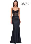 Picture of: Lovely Ruched Jersey Dress with Sequin Lace Beaded Bodice in Black , Style 32920, Main Picture