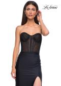 Picture of: Intricate Ruched Corset Bodice Prom Dress with Jersey Skirt in Black , Style 32971, Main Picture