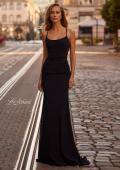Picture of: Ruched Net Jersey Gown with Square Neckline in Black , Style 33086, Main Picture