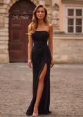 Picture of: Strapless Rhinestone Gown with Sheer Corset Back and High Slit in Black, Style: 33303, Main Picture