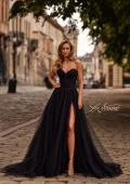 Picture of: Strapless A-Line Gown with Sheer Corset Bodice and High Slit in Black, Style: 33307, Main Picture