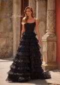 Picture of: Tiered Ruffle Gown with Beaded Bodice and High Slit in Black, Style: 33493, Main Picture