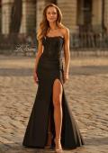 Picture of: Strapless Rhinestone Corset Gown with High Slit and Ruched Back in Black, Style: 33509, Main Picture