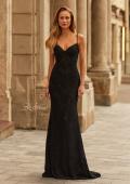 Picture of: Lace Fitted Gown with Crisscross Back and Rhinestones in Black, Style: 33514, Main Picture