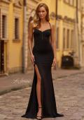 Picture of: Jersey Evening Dress with Rhinestone Lace Bodice and Slit in Black, Style: 33634, Main Picture