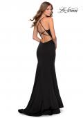 Picture of: Long Jersey Prom Dress with Beaded Strappy Back in Black, Style: 28526, Detail Picture 8