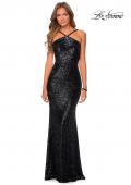 Picture of: Sequin Pyramid Neck Prom Dress with Open Back in Black, Style: 28650, Detail Picture 8