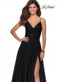 Picture of: Chiffon Prom Dress with Sheer Floral Lace Bodice in Black, Style: 28664, Detail Picture 8