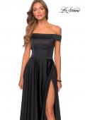 Picture of: Satin Off the Shoulder Evening Dress with Pockets in Black, Style: 28978, Detail Picture 8
