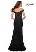 Picture of: Lace Off the Shoulder Gown with Deep V Neckline in Black, Style 29693, Detail Picture 9