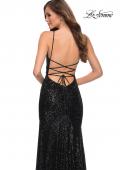 Picture of: Lace Up Back Sequin Gown with Flare Skirt in Black, Style 29741, Detail Picture 8