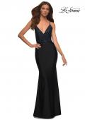 Picture of: Jersey Dress with Rhinestone Beaded Top and V Neck in Black, Style: 30432, Detail Picture 8