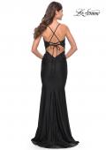Picture of: Embellished Rhinestone Jersey Long Dress with Lace Up Back in Black, Style: 30996, Detail Picture 8
