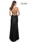 Picture of: Jersey Dress with Ruched Waist and Lace Up Back in Black, Style: 31987, Detail Picture 8