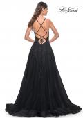 Picture of: A-Line Tulle Dress with Rhinestone Embellished Lace Applique in Black, Style: 32022, Detail Picture 8