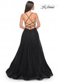 Picture of: A-Line Tulle Gown with High Slit and Illusion Rhinestone Fishnet Bodice in Black, Style: 32135, Detail Picture 8