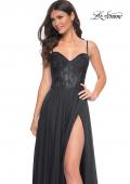Picture of: Chiffon and Lace Gown with Bustier Top in Black, Style: 32276, Detail Picture 8