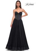Picture of: Strapless Tulle Evening Dress with Basque Waist and Satin Bodice in Black , Style 32771, Detail Picture 8
