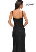 Picture of: Fitted Evening Dress with Lace Top and Eyelet Neckline in Black , Style 32873, Detail Picture 8