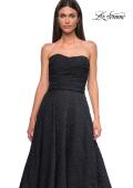 Picture of: Textured Jacquard Evening Gown with Strapless Top in Black , Style 32893, Detail Picture 8
