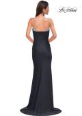 Picture of: Ruched Long Prom Dress with Rhinestone Bra Style Top in Black , Style 32939, Detail Picture 8