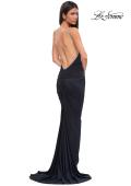 Picture of: Ruched Long Prom Dress with Low Back and Rhinestone Details in Black , Style 32970, Detail Picture 8