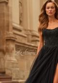 Picture of: Beaded Lace Corset Gown with Sheer Tulle Skirt and Slit in Black, Style: 33499, Detail Picture 8, Landscape