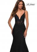 Picture of: Mermaid Lace Prom Dress with Sheer Jeweled Bodice in Black, Detail Picture 9