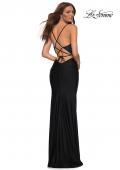 Picture of: Jersey Dress with Rhinestone Beaded Top and V Neck in Black, Style: 30432, Detail Picture 9