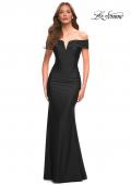 Picture of: Ruched Off the Shoulder Gown with V Neckline in Black, Style: 30582, Detail Picture 9