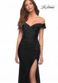 Picture of: Off the Shoulder Long Jersey Gown with Ruffle in Black, Style: 30703, Detail Picture 9