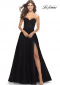 Picture of: Illusion Bodice A-line Gown with Boning and Defined Cups in Black, Style: 31205, Detail Picture 9