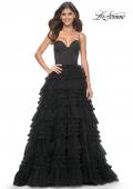 Picture of: Ruffle Tulle A-Line Dress with Satin Bustier Top in Black, Style: 32071, Detail Picture 9