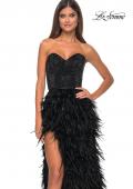 Picture of: Feather Prom Gown with High Slit and Full Rhinestone Strapless Bodice in Black, Style: 32165, Detail Picture 9