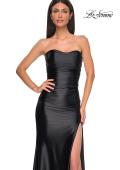 Picture of: Strapless Stretch Satin Dress with Sheer Corset Back in Black , Style 32649, Detail Picture 9