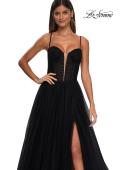 Picture of: Tulle Prom Dress with A-Line Skirt and Ruched Corset Top in Black, Style: 32700, Detail Picture 9
