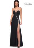 Picture of: Fabulous Jersey Dress with Rhinestones Lining the Top and HIgh Slit in Black , Style 32854, Detail Picture 9