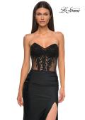 Picture of: Evening Dress with Illusion Strapless Bodice and Lace Applique in Black , Style 32912, Detail Picture 9