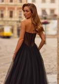 Picture of: Strapless Corset Gown with Tulle Skirt and High Slit in Black, Style: 33491, Detail Picture 9