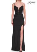 Picture of: Ruched Jersey Gown with Beaded Bodice and High Slit in Black, Style: 33665, Detail Picture 9