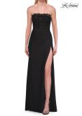 Picture of: Strapless Jersey Gown with Lace Bodice and High Slit in Black, Style: 33704, Detail Picture 9