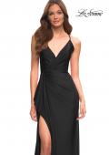 Picture of: Faux Wrap Jersey Dress with Slit and Strappy Back in Black, Style: 30501, Detail Picture 10